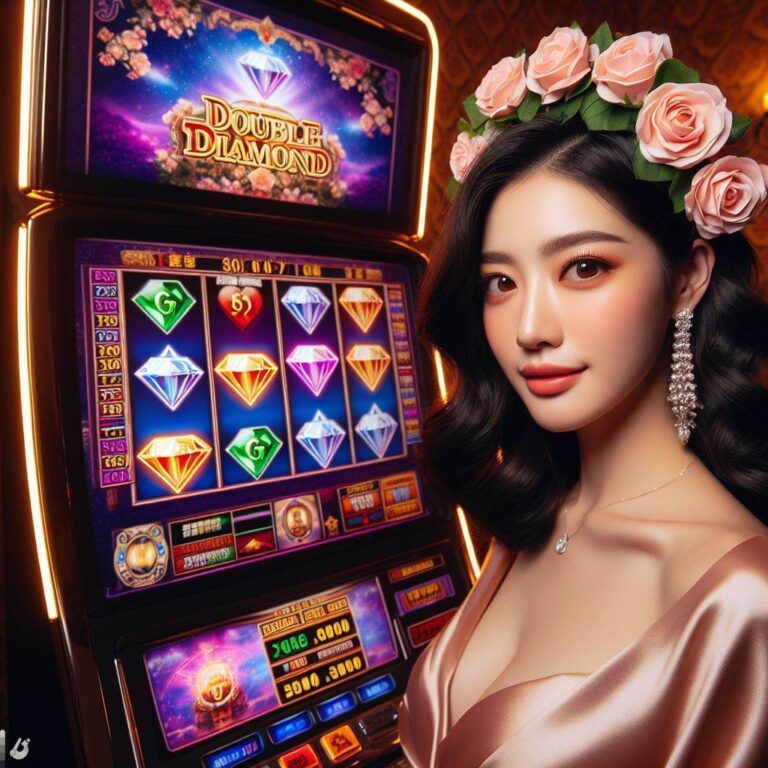 A vibrant slot machine displaying the Double Diamond logo and symbols